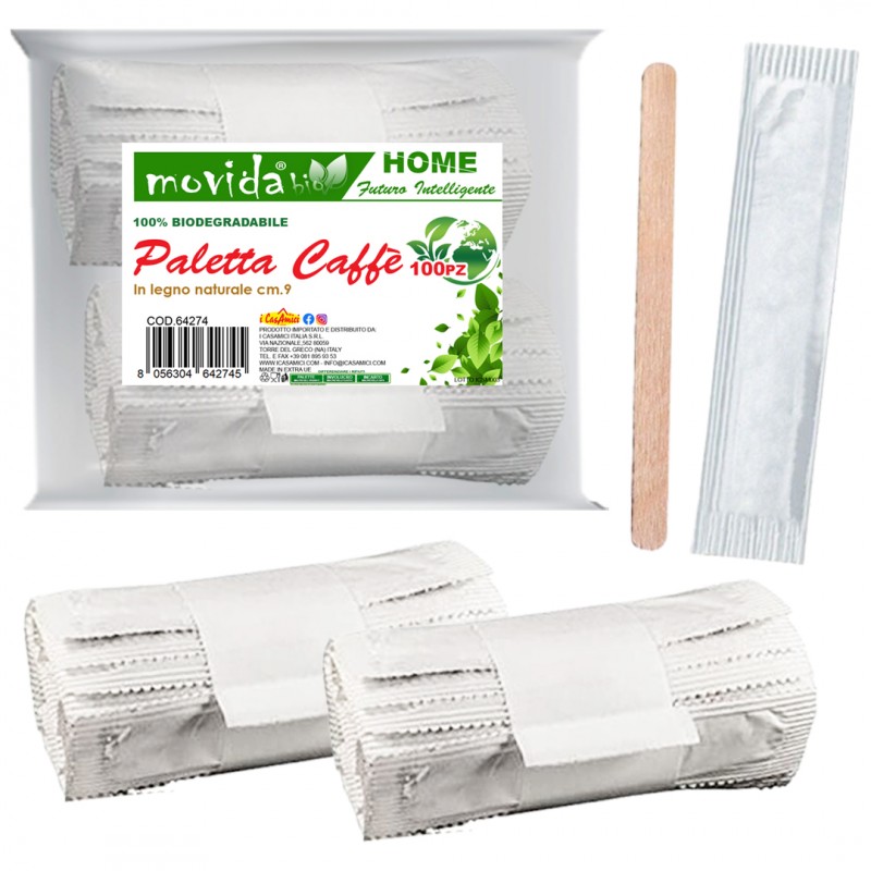 100 Palette in legno imbutate singolarmente per il caffè da 9 cm biocompatibili