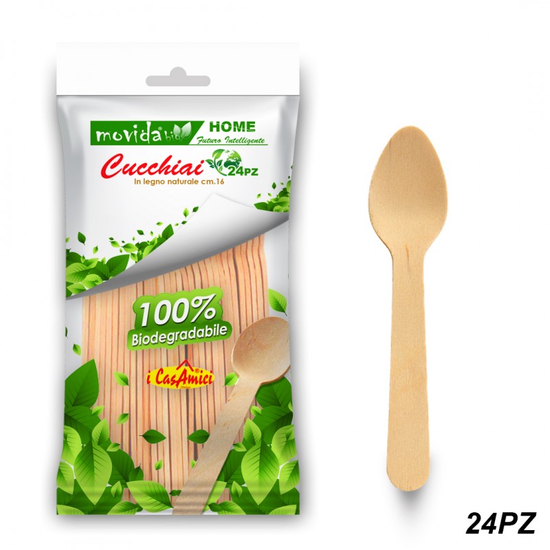 24 Cucchiaio in legno 16 cm bio compatibili