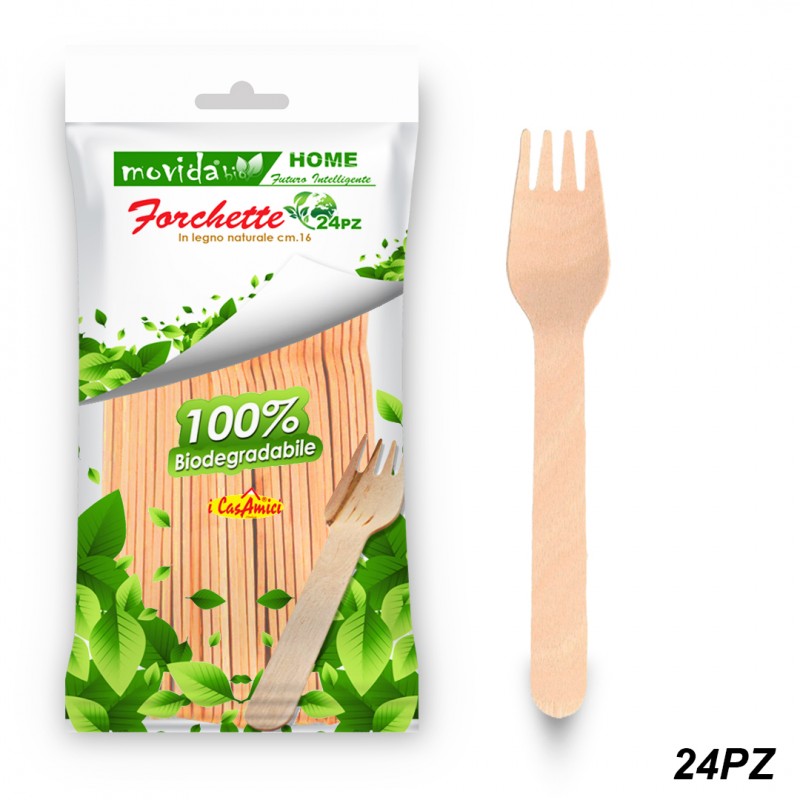 24 Forchette  in legno 16 cm bio compatibili