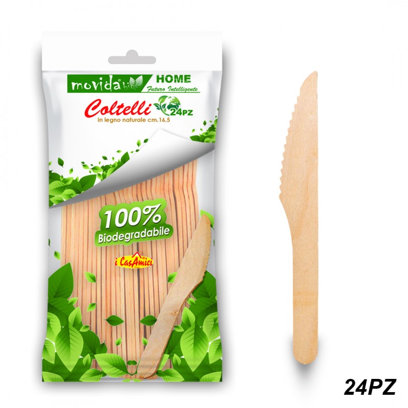 24 coltelli in legno 16,5 cm bio compatibili