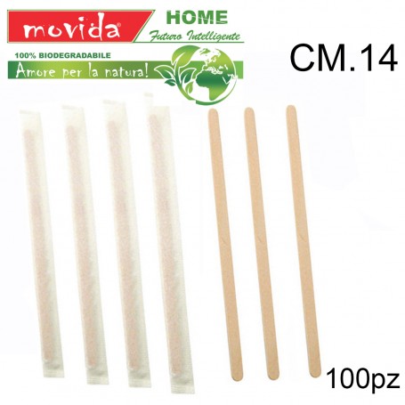 100 Palette in legno imbustate singolarmente 14 cm per cappuccini e bevande