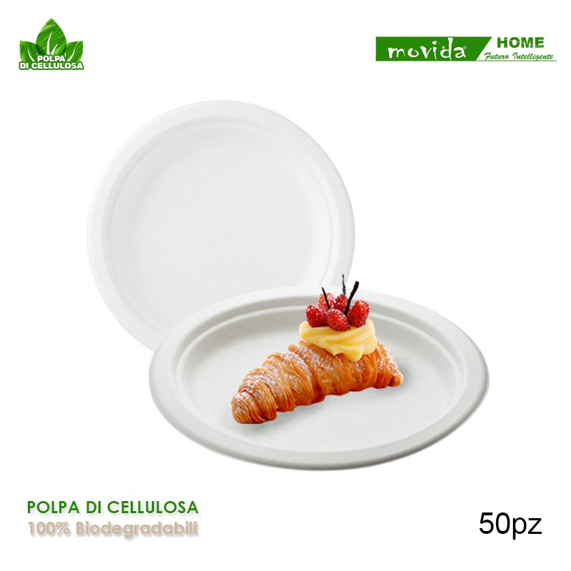 50 Piatti da Frutta e dolce cm 18 biocompatibili