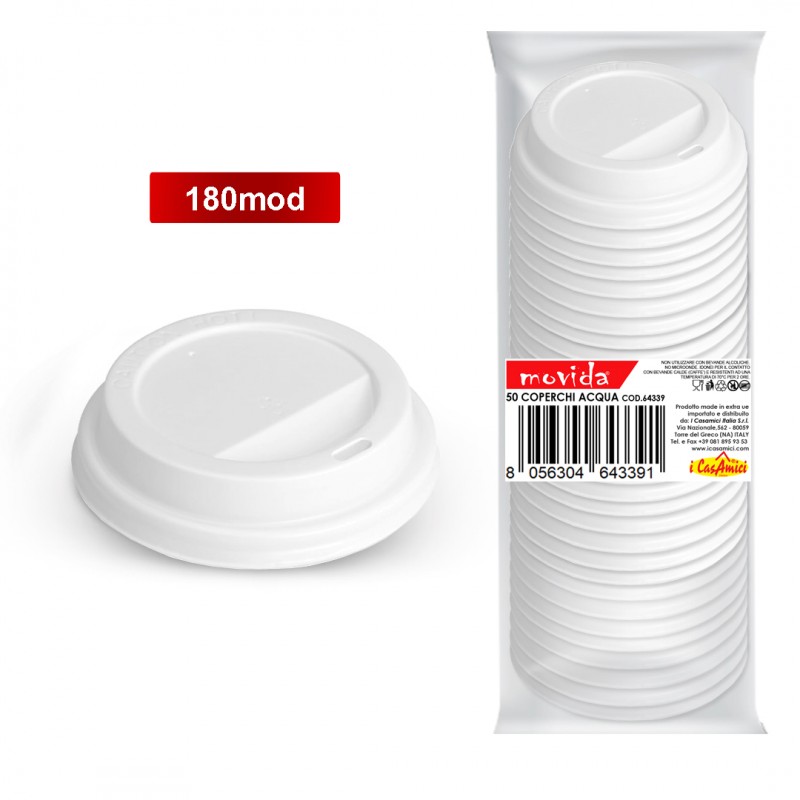 50 Coperchi in plastica per bicchieri in carta 180 ml diametro 68 mm