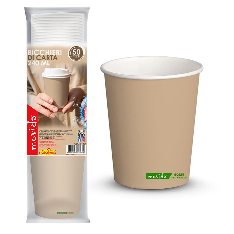 50 bicchieri colore Tortora 250 ml 8oz bianco carta bio