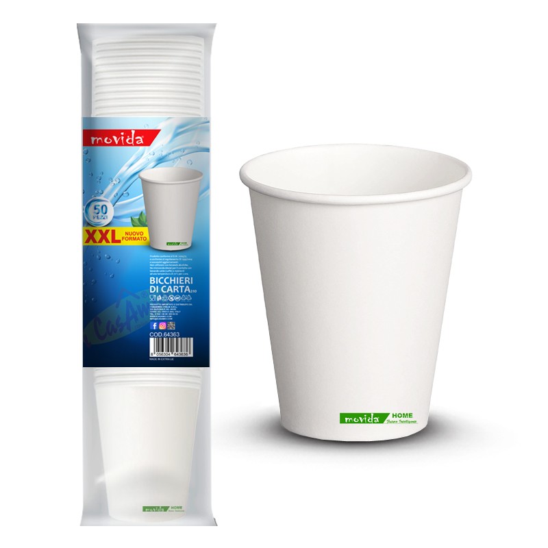 50 bicchieri carta XL 210 Ml per bevande fredde e calde