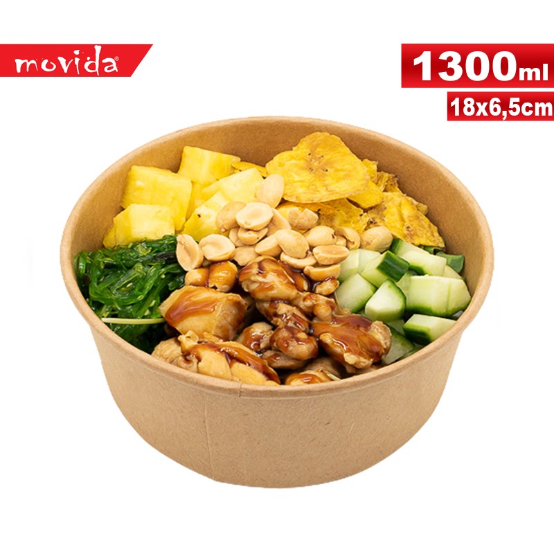 25 pezzi insalatiera Bio per Pokè 1300 ml misura 18X6,50 cm