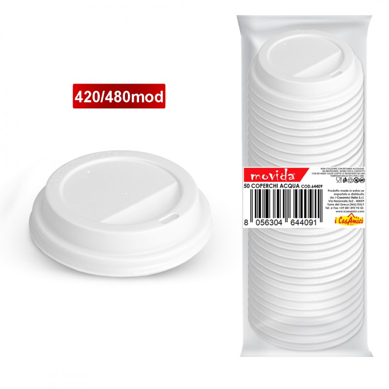 50 coperchi in plastica con foro per bere per bicchieri da420 480 ml diametro 90mm