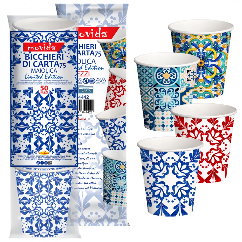 50 bicchieri da caffè 2,5oz 66 ml con fantasia vietrese