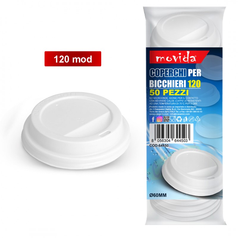 50 Coperchi in plastica per bicchieri in carta 120 ml diametro 60 mm