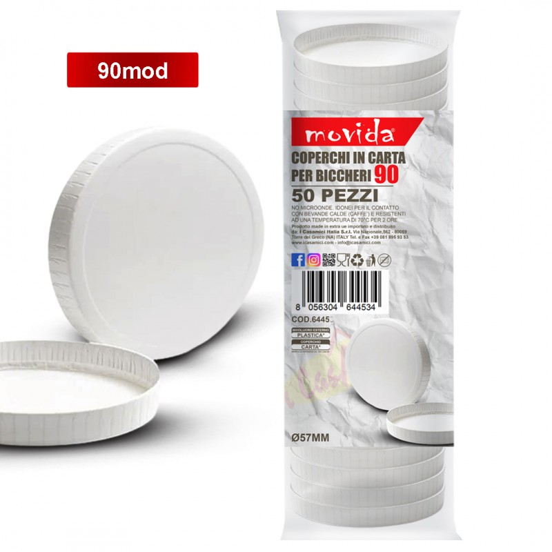 50 coperchi in carta per bicchieri da 3oz 90 mm