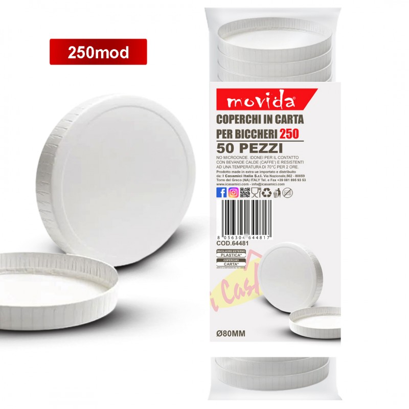 50 coperchi in carta per bicchieri 250 300 360ml ml diametro 80 mm