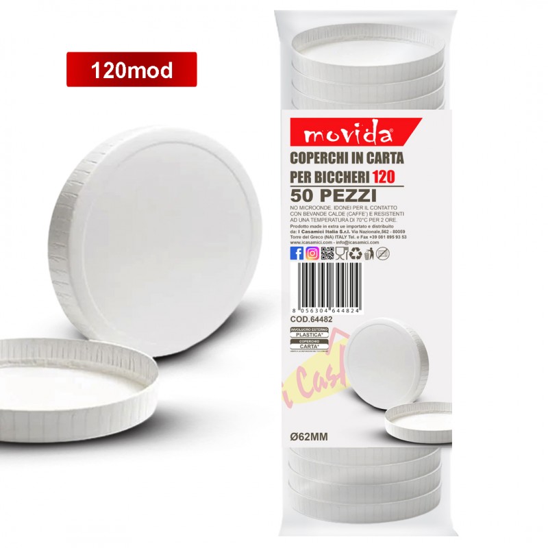50 Coperchi in carta interamente bio per bicchieri carta da 120 ml diametro 60 mm