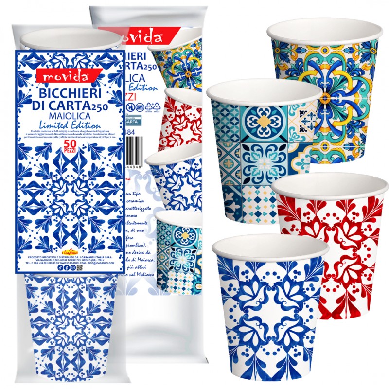 50 bicchieri colore vietri 250 ml 8oz bianco carta bio